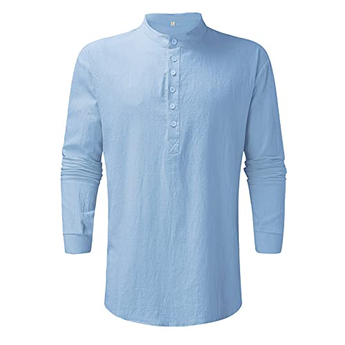 Dasongff Camisa de hombre para otoño e invierno, de manga larga, para verano, corte regular, para tiempo libre, de Henley, monocolor, de manga larga, para tiempo libre, playa, de negocios, para hombre