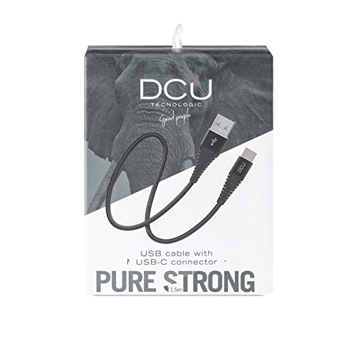 DCU Tecnologic | Cable USB Tipo C | Cable de conexión para móvil/tablet | Conexión USB Tipo C - USB Extra Fuerte | Longitud: 1.5 M | Negro