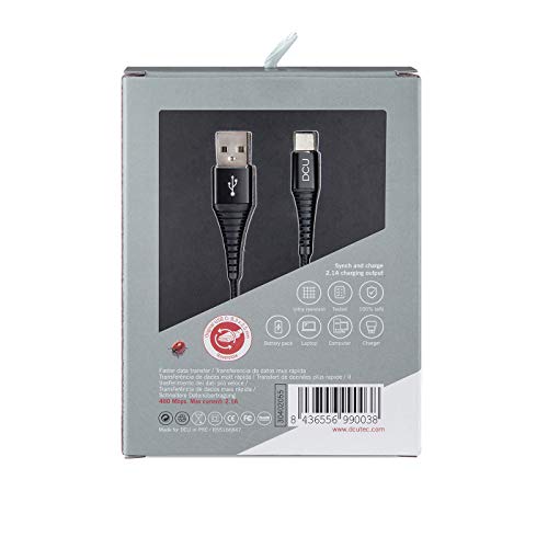 DCU Tecnologic | Cable USB Tipo C | Cable de conexión para móvil/tablet | Conexión USB Tipo C - USB Extra Fuerte | Longitud: 1.5 M | Negro