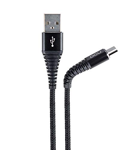 DCU Tecnologic | Cable USB Tipo C | Cable de conexión para móvil/tablet | Conexión USB Tipo C - USB Extra Fuerte | Longitud: 1.5 M | Negro