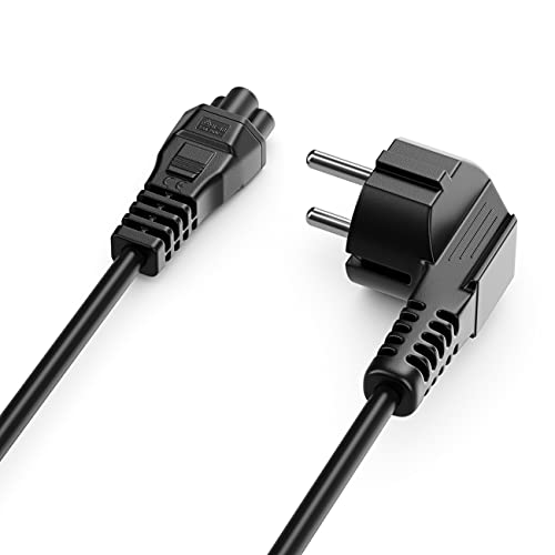 deleyCON 1m Cable de Alimentación a Prueba de Choques Enchufe Tipo F (CEE 7/4) 90° en Ángulo IEC C5 Enchufe 2,5 Amperios TV Monitor Laptop Notebook Fuente de Alimentación - Negro