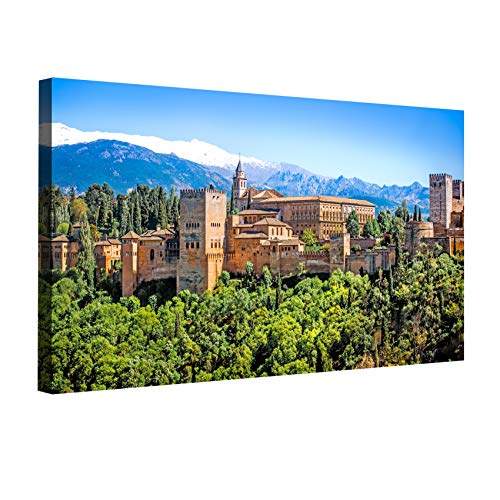 Desconocido Cuadro Lienzo Canvas Alhambra de Granada panorámica con Sierra Nevada – Varias Medidas - Lienzo de Tela Bastidor de Madera de 3 cm - Impresion en Alta resolucion (120, 59)