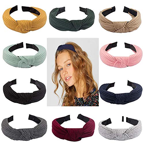 Diademas de Mujer, Copiel 10 Colores Anchas Elástica Turbantes de de Punto Nudo Bandas Diadema Accesorios para el Cabello para Niñas Mujeres