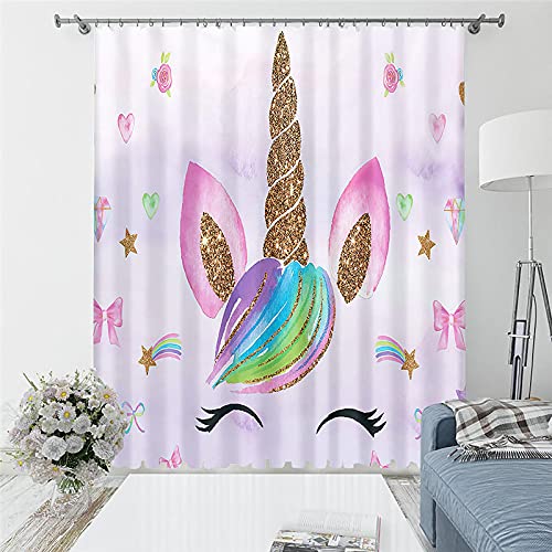 DILITECK Cortinas Modernas Termicas Aislantes Morado Unicornio Estrellas Arcoiris 220X215CM 3D Cortinas Poliéster Ojales Cortina De Dormitorio Moderno Ventana Visillos Salon Para Sala Cuarto Dormitori