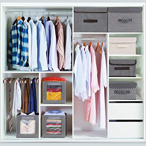 DIMJ Cajas de almacenaje Plegable, Conjunto de 3 Cajas Organizadoras Tela, Cubos de Almacenamiento con Ventana Transparente, Organizadores de Contenedore para Ropa Juguetes Libros (Gris)