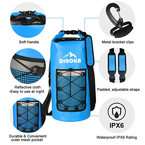 DINOKA Bolsa Seca Impermeable, Bolsas estancas 10L/20L/30L con Caja de teléfono Impermeable Gratis,Dry Bag wateroof para Rafting, Kayak navegación Senderismo, esquí, Buceo, Pesca, Escalada, Camping