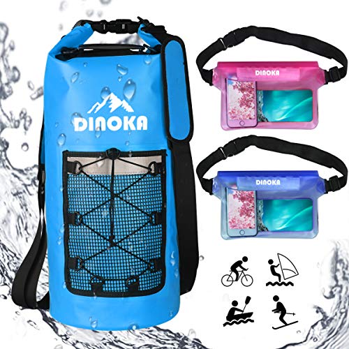 DINOKA Bolsa Seca Impermeable, Bolsas estancas 10L/20L/30L con Caja de teléfono Impermeable Gratis,Dry Bag wateroof para Rafting, Kayak navegación Senderismo, esquí, Buceo, Pesca, Escalada, Camping