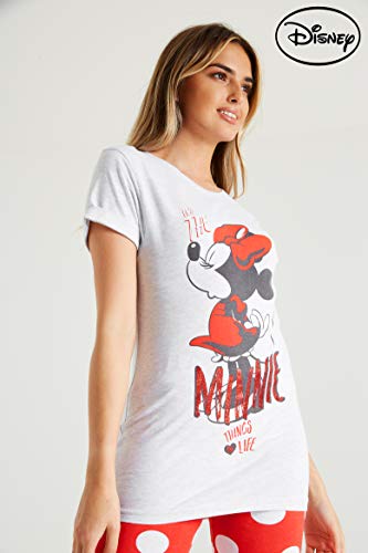 Disney Pijamas Mujer, Pijama Mujer Invierno Minnie Mouse, Conjunto 2 Piezas Camiseta Mujer Manga Corta y Pantalon, Regalos Originales para Mujer y Adolescente (L)