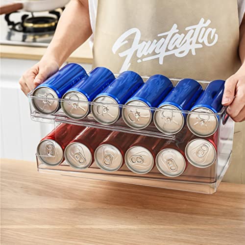 Dispensador De Latas De Nevera De 2 Capas, Soporte Para Latas De Desplazamiento AutomáTico Juego De 2 Organizadores De Almacenamiento Para Nevera Para Cervezas Cocina Despensa FrigoríFico OrganizacióN