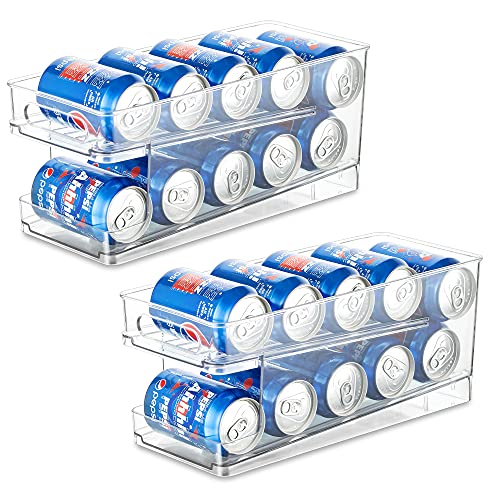 Dispensador De Latas De Nevera De 2 Capas, Soporte Para Latas De Desplazamiento AutomáTico Juego De 2 Organizadores De Almacenamiento Para Nevera Para Cervezas Cocina Despensa FrigoríFico OrganizacióN