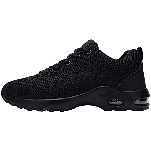 DKMILYAIR Zapatillas Seguridad Hombre Ligeras Respirable Punta de Acero Calzado de Seguridad Deportivo Colchón de Aire Zapatos de Seguridad Trabajo (Negro No Impermeable,45 EU)