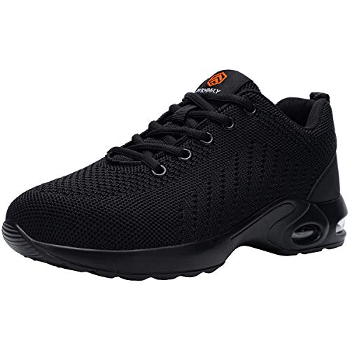 DKMILYAIR Zapatillas Seguridad Hombre Ligeras Respirable Punta de Acero Calzado de Seguridad Deportivo Colchón de Aire Zapatos de Seguridad Trabajo (Negro No Impermeable,45 EU)