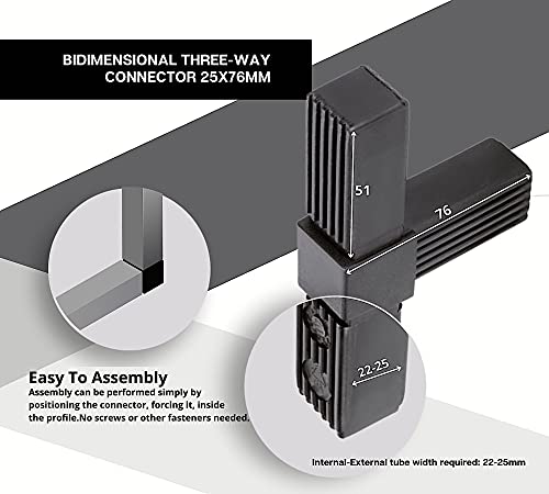 DOJA INDUSTRIAL | Conectores de Tubo Cuadrado | TE | PACK 10 | 25x25 mm | Tubo Poliamida Rectangular | Union Tubo Cuadrado Perfil Plastico | Conector Tubos Cuadrados | Acople Perfiles