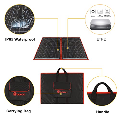 Dokio - Kit de panel solar plegable, ligero, monocristalino con control solar, 2 salidas USB, 100 W, 12V, para caravana o barco (portátil)