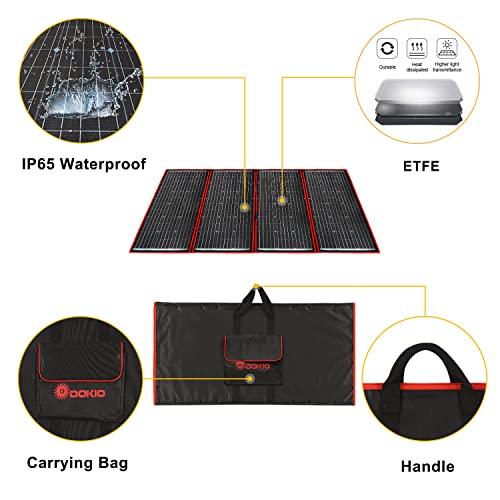 DOKIO Kit Panel Solar Plegable 300W 12V monocristalino portátil, plegable, imermeable,ideal para la energía solar al aire libre, embarcaciones, camping, caravanas o autocaravanas.para batería de 12V