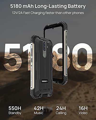 DOOGEE S58 Pro (2021) Móvil Resistente 6GB+64GB, 5180mAh, Cámara Triples 16MP+Cámara Frontal 16MP Teléfono Libre 4G Android 10, 5.7 Pulgada IP68/IP69K Smartphone Todoterreno, NFC/GPS, Negro