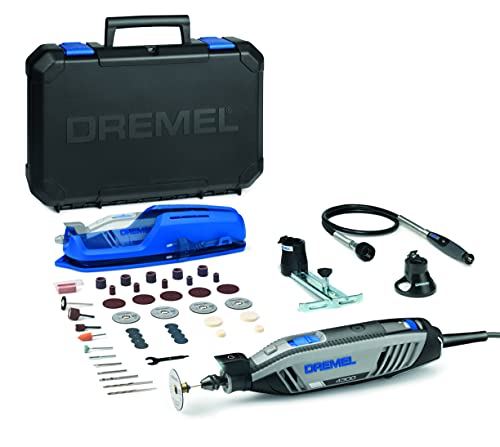 Dremel 4300 - Multiherramienta con kit con 3 complementos, 45 Accesorios, Velocidad Variable 5.000-35.000 RPM para tallar, fresar, amolar, pulir, Cortar y lijar, 175 W