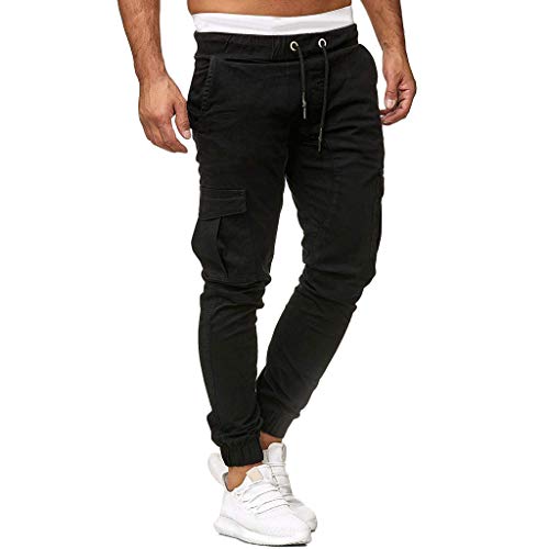 Dressin Pantalones de deporte largos para hombre, de algodón, monocolor, para hombre, tallas S, M, L, XL, XXL, 3XL, elásticos, chinos, Negro , XXXL