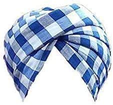 Drops Golden Sikh Check Parna Double Shade Blue and White Headwear 3 Metros Check Pagri Check Pagg Check Turbante