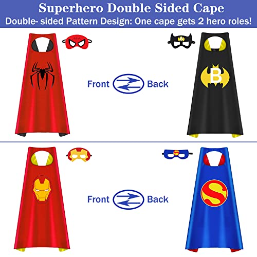 DWTECH Capas de Superhéroes para Niños,2 Capas/4 Máscaras - Capas de Disfraces de Superhéroes, Conjunto de,Regalo Juguete de Cumpleaños, Fiestas, Navidad o Carnaval