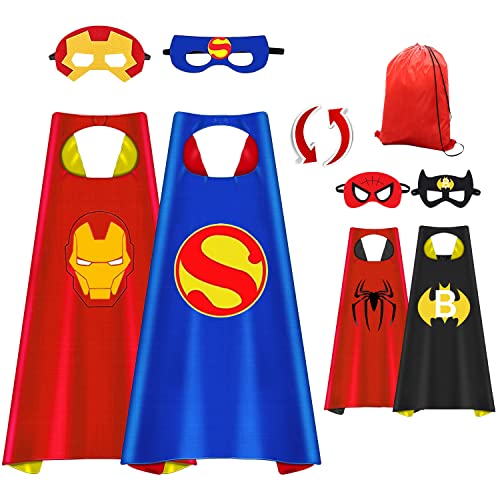 DWTECH Capas de Superhéroes para Niños,2 Capas/4 Máscaras - Capas de Disfraces de Superhéroes, Conjunto de,Regalo Juguete de Cumpleaños, Fiestas, Navidad o Carnaval