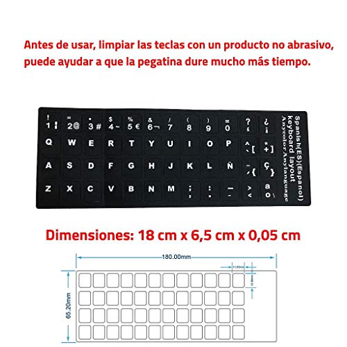 E-NUC Adhesivo Teclado Español (Letras de Botón, Impermeable, Resistente, para Portátiles, Ordenadores de Mesa, Fácil de Despegar y Pegar) - Negro