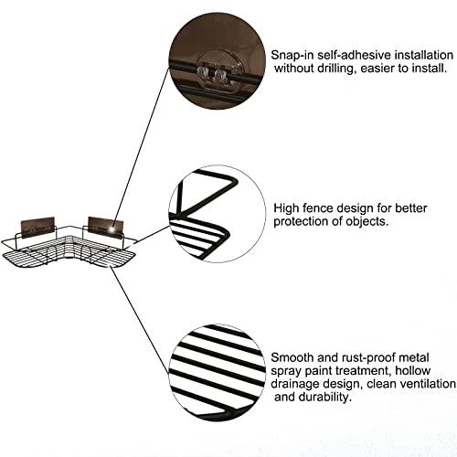 Echehi Estante Ducha 2 piezas, Estantería Baño Sin Taladro con Metal Sólido a Prueba de óxido, 8 Adhesivos Adhesivos y 2 Ganchos incluye (Negro)