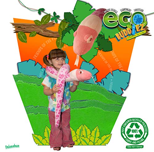 EcoBuddiez Sssnakes - Serpiente de Coral Rosa de Deluxebase. Serpiente Peluche de 140cm. Peluches Grandes y Suaves Hechos de Botellas de plástico Reciclado. Perfecto Regalo ecológico para niños.