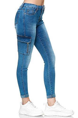 Elara Pantalones Cargo Mujer Slim Fit Denim Chunkyrayan Azul YA477 Blue-38 (M)