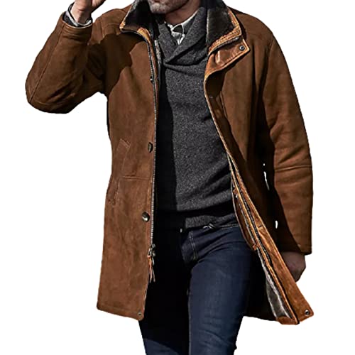 ELIAUK Cappuccino - Abrigo de merino español para hombre, chaqueta cálida y casual, abrigo largo suelto de invierno, chaqueta de gabardina y diseño de cremallera