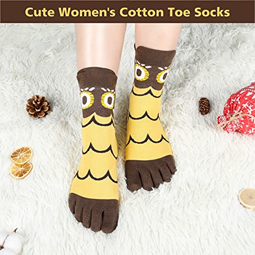 Emooqi Calcetines de Mujer, 6 pares de Calcetines de Dedo del Pie Para Mujer Calcetines de Algodón Bonitos Con Cinco Dedos, Calcetines de Dibujos Animados de Animales, Transpirables Calcetines