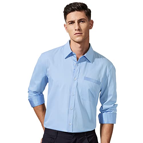 Enlision Camisas Azul Claro Hombre Formal Manga Larga Camisa Casual Business Boda Fiesta Camisa de Vestir Clásica con Color de Contraste Bolsillo XL