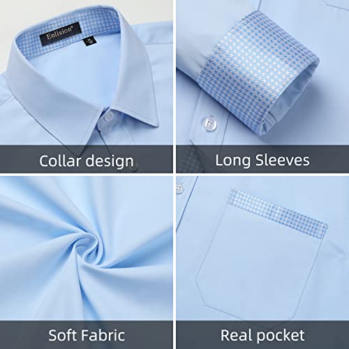 Enlision Camisas Azul Claro Hombre Formal Manga Larga Camisa Casual Business Boda Fiesta Camisa de Vestir Clásica con Color de Contraste Bolsillo XL