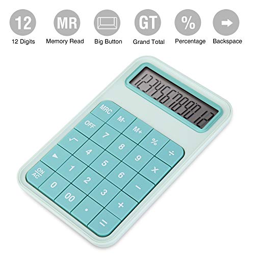 EooCoo Calculadora Sobremesa, Calculadora Básica con Pantalla LCD Grande de 12 dígitos Máquina para Oficina, La Familia, Escuela, Mostrador de la Tienda - Turquesa