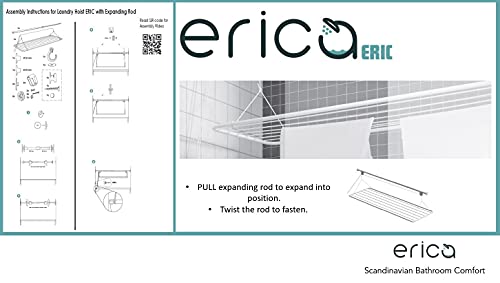 ERIC Tendal de Techo 120x50cm, Mini Tendedero de Techo, Barra Extensible Integrada (110-160cm), Tendedero Vertical Plegable, Tendedero Colgante de Metal con Recubrimiento Plástico Libre de PVC, Blanco