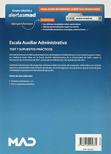 Escala Auxiliar Administrativa de la Universidad de Cádiz. Test y supuestos prácticos