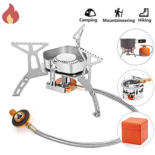 Estufa de Camping, Estufa de Gas Portátil para a Campar a Prueba de Viento, 3500 W con Convertidor de Adaptador para Picnic al Aire Libre, Acampada, Aventuras