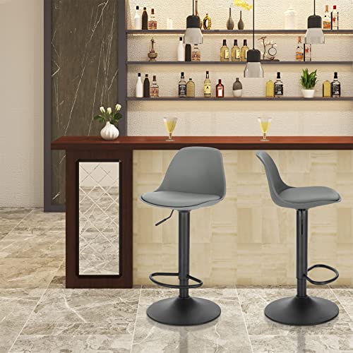 EUGAD 2X Taburetes de Bar Regulable en Altura Taburetes Altos Cocina Paquete de 2 Taburete de Oficina Giratorio en Cuero Sintético+Plástico Sillas Bar Cocina Gris