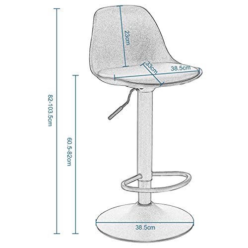 EUGAD 2X Taburetes de Bar Regulable en Altura Taburetes Altos Cocina Paquete de 2 Taburete de Oficina Giratorio en Cuero Sintético+Plástico Sillas Bar Cocina Gris