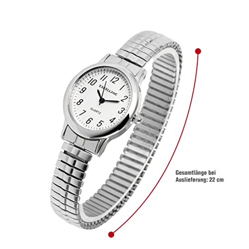 Excellanc llanc Mujer Reloj con cordón plata metal blanco clásico elegante cuarzo analógico reloj de pulsera