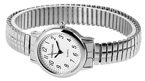 Excellanc llanc Mujer Reloj con cordón plata metal blanco clásico elegante cuarzo analógico reloj de pulsera