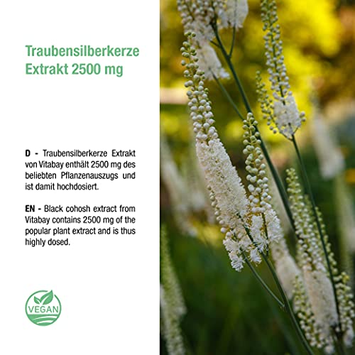 Extracto de Cohosh Negro Vitabay (2500 mg / 120 cápsulas) • Dosis alta de Cohosh Negro o Cimicifuga racemosa • Apoyo natural para la salud • Ayuda en tiempos de Menopausia • Calidad alemana