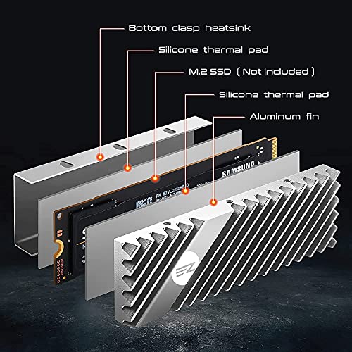 EZDIY-FAB M.2 2280 Disipador de Calor SSD, Disipador de Calor Doble Cara, Enfriador SSD de Alto Rendimiento para PCIE NVME M.2 SSD o SATA M.2 SSD, Compatible con PC y PS5 - Plata