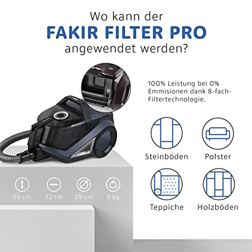 Fakir Filter Pro Bolsa con Aspirador ciclónico, depósito de Polvo de 4,5 l, tecnología de Filtro de 8 Capas, ultrasilencioso, Azul