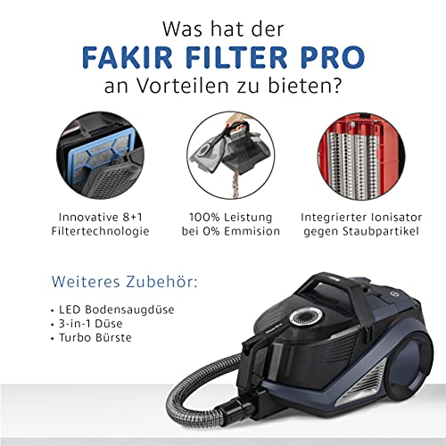 Fakir Filter Pro Bolsa con Aspirador ciclónico, depósito de Polvo de 4,5 l, tecnología de Filtro de 8 Capas, ultrasilencioso, Azul