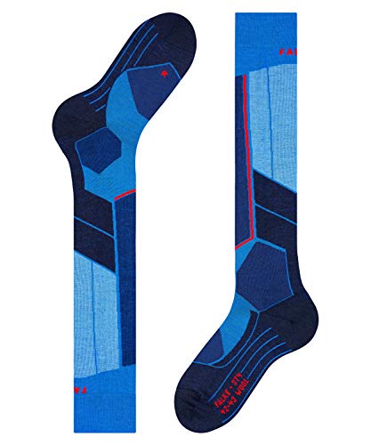 Falke ST4 Wool Skiing Kniestrümpfe Calcetines hasta la Rodilla para Hombre, Azul y Gris, 39-41