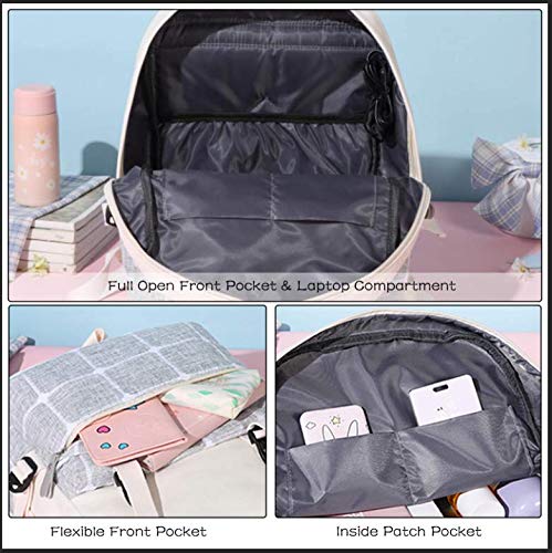 FANDARE Mujer Mochila Moda Bolso Escolar con Puerto de Carga USB Niñas Daypack para Viajes Colegio Compras Universidad Mochila Duradero Lona Gris Claro