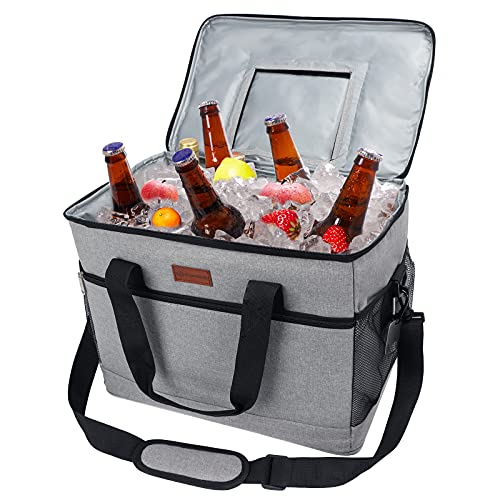 Fansteck Bolsa Térmica, Nevera Portátil, 30L 48can Bolsa Porta Alimentos, Bolsa Isotérmica Porta Alimentos, Bolsa de Almuerzo Térmica 40x25x30CM Gran Espacio Plegable para Trabajo Viaje Playa Picnic