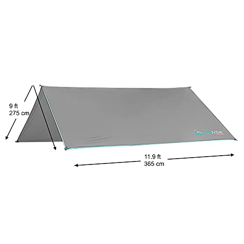 FE Active Lona Impermeable de Campaña - Toldo de Camping Portable 366 x 275cm 380T Ripstop de 5000 mm Impermeable Tarp Protectora de Lluvia, Sol y Viento. Ideal para Hamacas | Diseñada en California