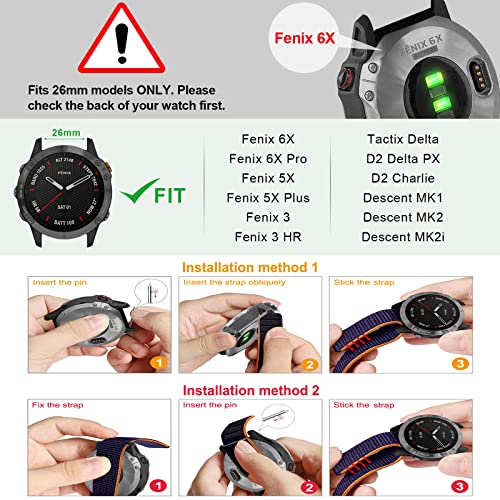 Fenix 6X Correa/Fenix 5X Pulsera, 26mm Pulsera de Nailon Correa para Fenix 6X Pro/Fenix 5X Plus/Fenix 7X/Fenix 7X Solar/Fenix 7X Sapphire Solar/Fenix 3/Fenix 3 HR/Enduro/Tactix Delta/Descent Mk1